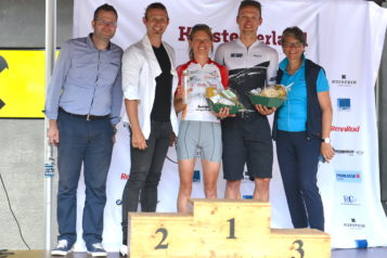 Auf dem Bild v.l.n.r. Christian Kuen (Filialleiter Sparkasse Kufstein/Zell), GR Thomas Krimbacher (Sportreferent Stadt Kufstein), Siegerin Monika Fritz, Sieger Max Kuen und Sabine Mair (Geschäftsführung TVB Kufsteinerland). 