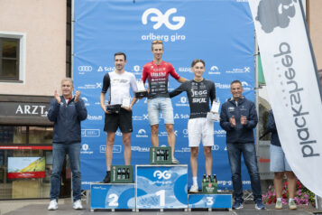 Das Herrenpodium des 14. Arlberg Giro: Sieger Rene Pammer, der Zweitplatzierte Christian Oberngruber und Sebastian Breuer auf Rang drei.